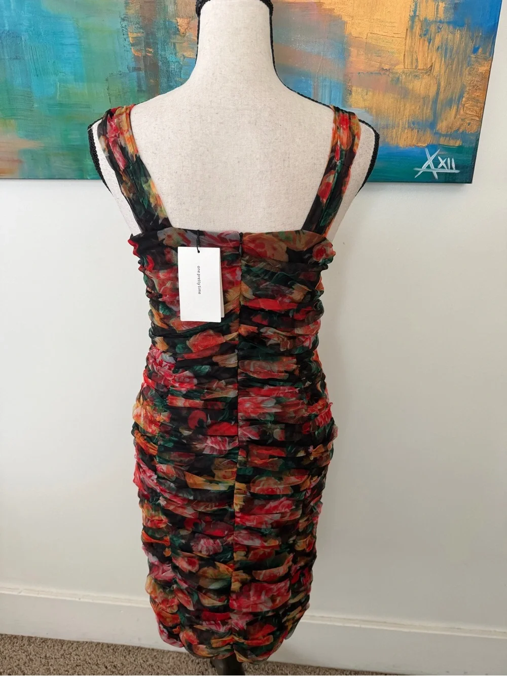 O.P.T. NWT Dolce Style Mesh Ruched Lined  Cocktail Dress Small